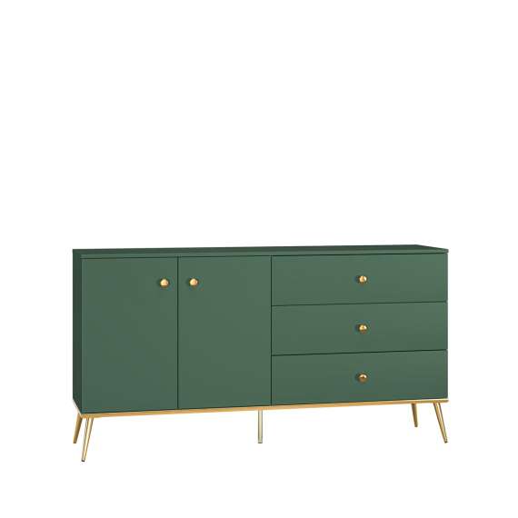 Skjenk Fonest 160x85 cm - labrador - 2 dører - 3 skuffer - metall ben gul