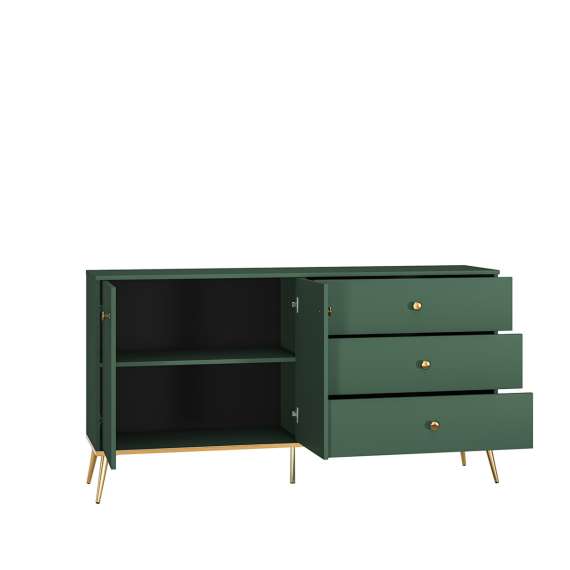 Skjenk Fonest 160x85 cm - labrador - 2 dører - 3 skuffer - metall ben gul