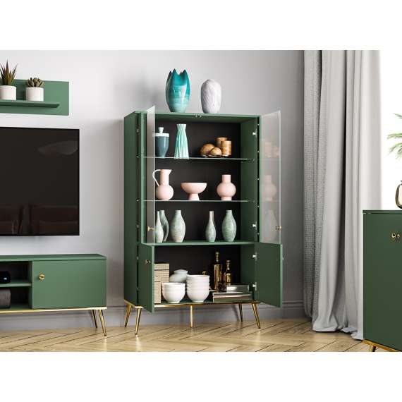 Vitrineskap Fonest 92x152 cm - labrador - 2 dører - metall ben gul