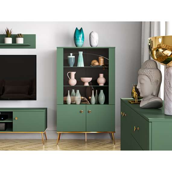 Vitrineskap Fonest 92x152 cm - labrador - 2 dører - metall ben gul