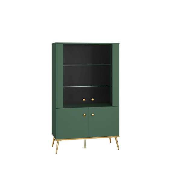 Vitrineskap Fonest 92x152 cm - labrador - 2 dører - metall ben gul