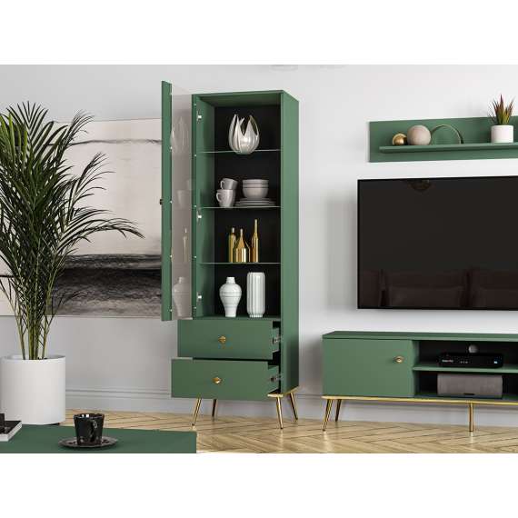 Vitrineskap Fonest 55x190 cm - labrador - 1 dør - metall ben gul