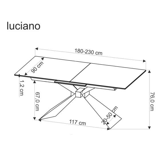 Spisebord Luciano 180-230 cm - marmor imitasjon - metal ben