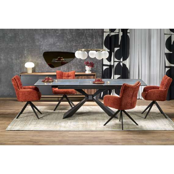 Spisebord Luciano 180-230 cm - marmor imitasjon - metal ben