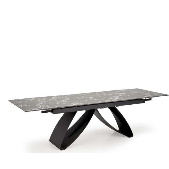 Spisebord Hilario 180-260 cm - svart marmor imitasjon - metal ben