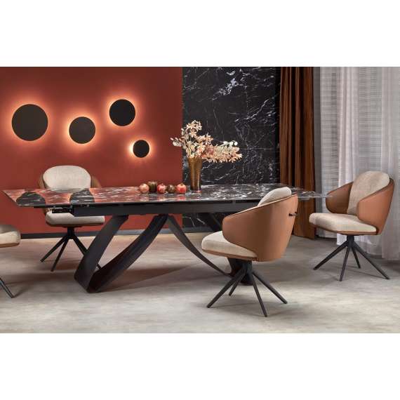 Spisebord Hilario 180-260 cm - svart marmor imitasjon - metal ben