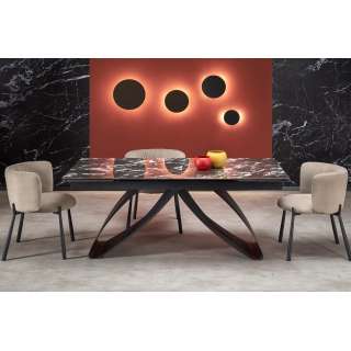 Spisebord Hilario 180-260 cm - svart marmor imitasjon - metal ben
