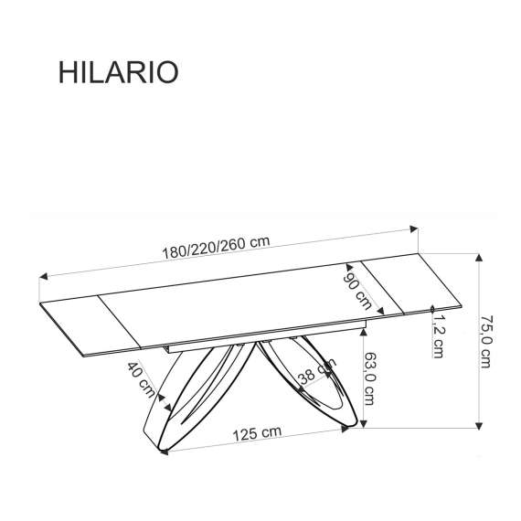 Spisebord Hilario 180-260 cm - svart marmor imitasjon - metal ben