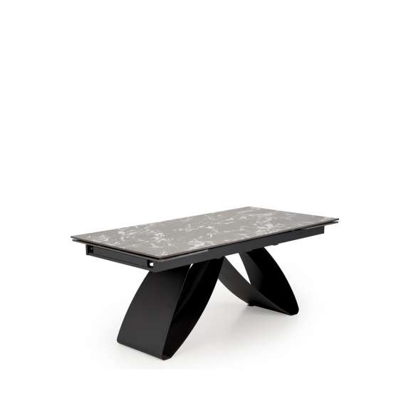 Spisebord Hilario 180-260 cm - svart marmor imitasjon - metal ben