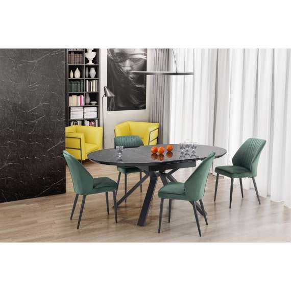 Spisebord Vertigo Ø130 cm - sort marmor - sorte ben