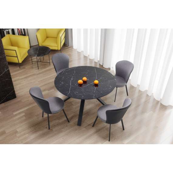 Spisebord Vertigo Ø130 cm - sort marmor - sorte ben
