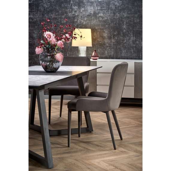 Spisebord Tiziano 160-210 cm - mørj grå - svart - metal ben