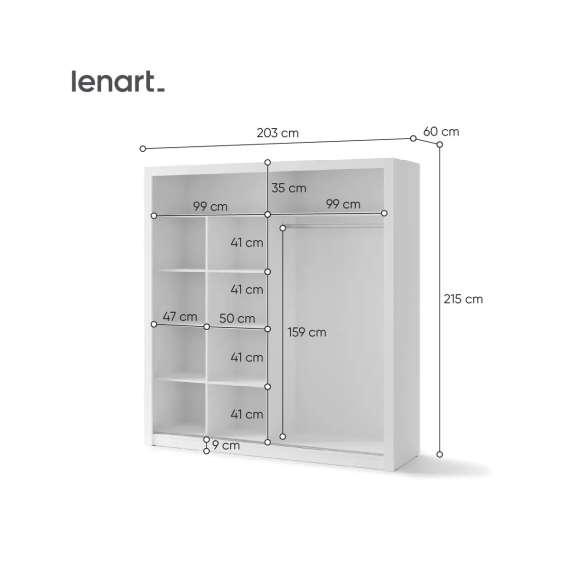 Garderobeskap Idea 203x215 cm - hvit - speil