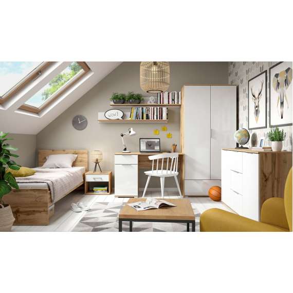 Hylle Zele 135x20 cm - eik wotan - hvit høyglans