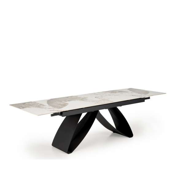 Spisebord Hilario 180-260 cm - hvit marmor imitasjon - metal ben
