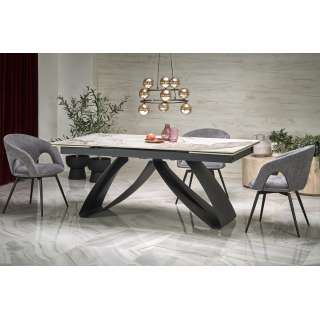 Spisebord Hilario 180-260 cm - hvit marmor imitasjon - metal ben