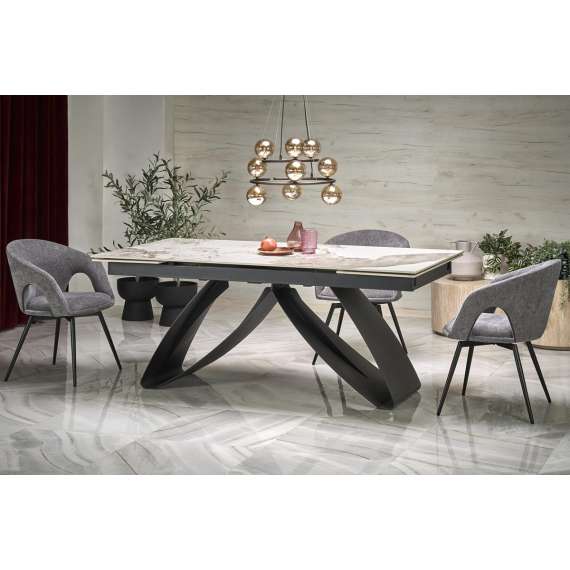 Spisebord Hilario 180-260 cm - hvit marmor imitasjon - metal ben
