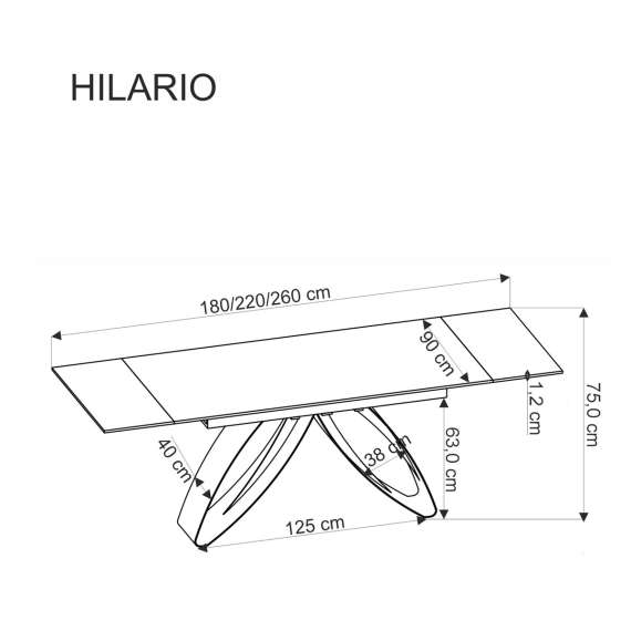 Spisebord Hilario 180-260 cm - hvit marmor imitasjon - metal ben