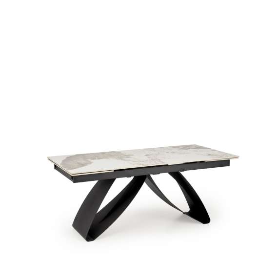 Spisebord Hilario 180-260 cm - hvit marmor imitasjon - metal ben