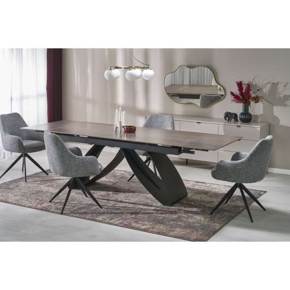 Spisebord Hilario 180-260 cm - valnøtt sintret stein - metal ben