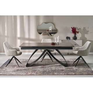Spisebord Hilario 180-260 cm - valnøtt sintret stein - metal ben