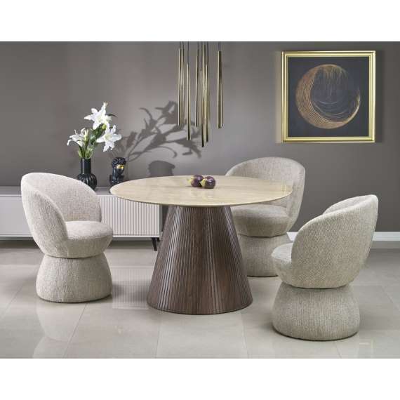 Spisebord Pireus Ø120 cm - valnøtt  - marmor