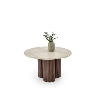 Sofabord Dorotea Ø80 cm - valnøtt  - travertin