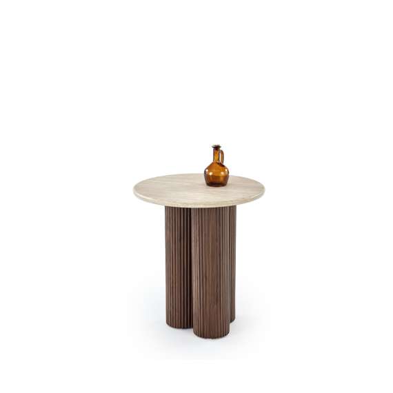 Sidebord Dorotea Ø50 cm - valnøtt  - travertin