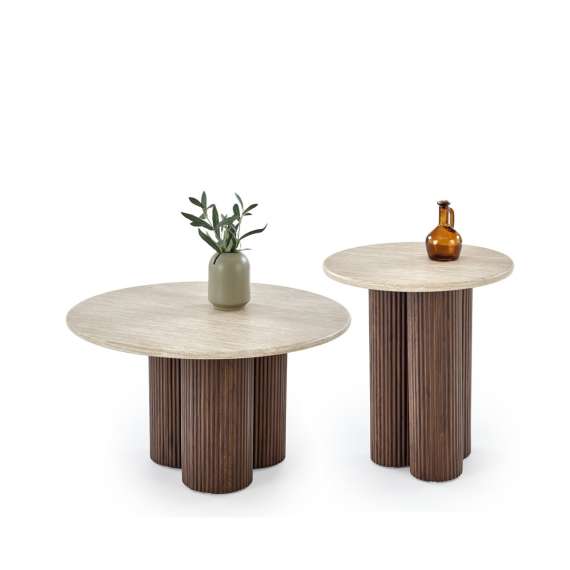 Sofabord Dorotea Ø80 cm - valnøtt  - travertin