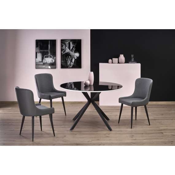 Spisebord Avelar Ø120 cm - svart glass - metall ben