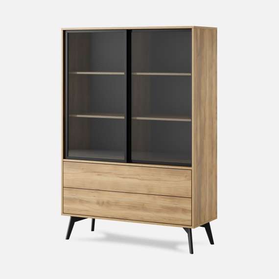 Vitrineskap Slideo 103x165 cm - eik - med glassdør