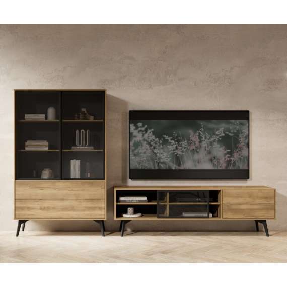 Vitrineskap Slideo 103x165 cm - eik - med glassdør