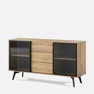 Skjenk Slideo 144x85 cm - eik - med glassdør