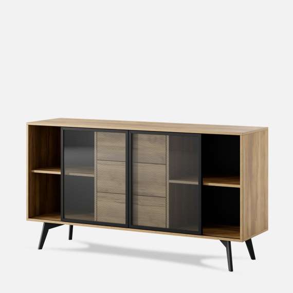 Skjenk Slideo 144x85 cm - eik - med glassdør