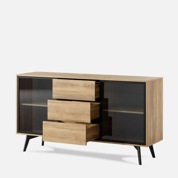 Skjenk Slideo 144x85 cm - eik - med glassdør