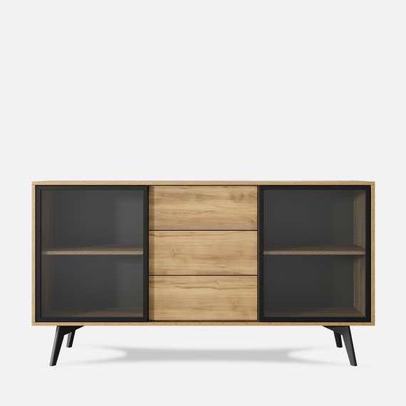 Skjenk Slideo 144x85 cm - eik - med glassdør