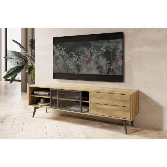 Tv-benk Slideo 180x50 cm - eik - med glassdør