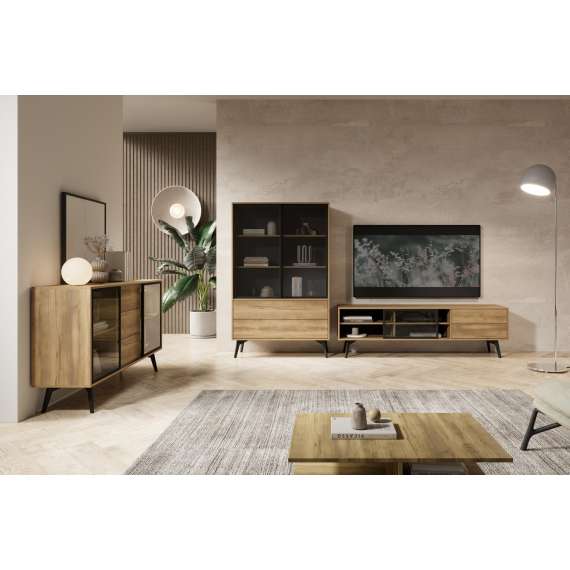 Tv-benk Slideo 180x50 cm - eik - med glassdør