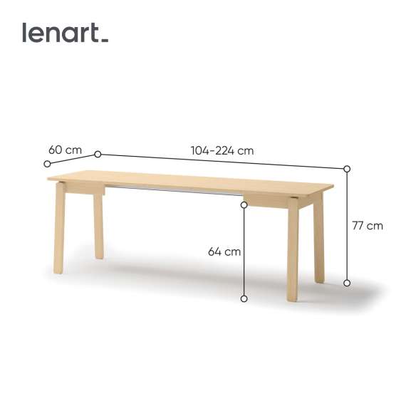 Spisebord Plot 104-224x60 cm - lys eik - uttrekkbart