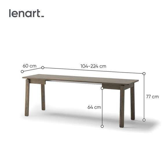 Spisebord Plot 104-224x60 cm - mørk eik - uttrekkbart