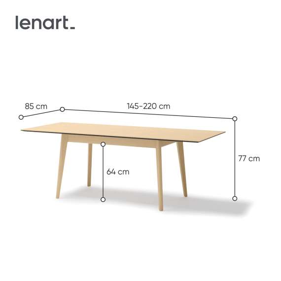 Spisebord Plot 145-220x85 cm - lys eik - uttrekkbart