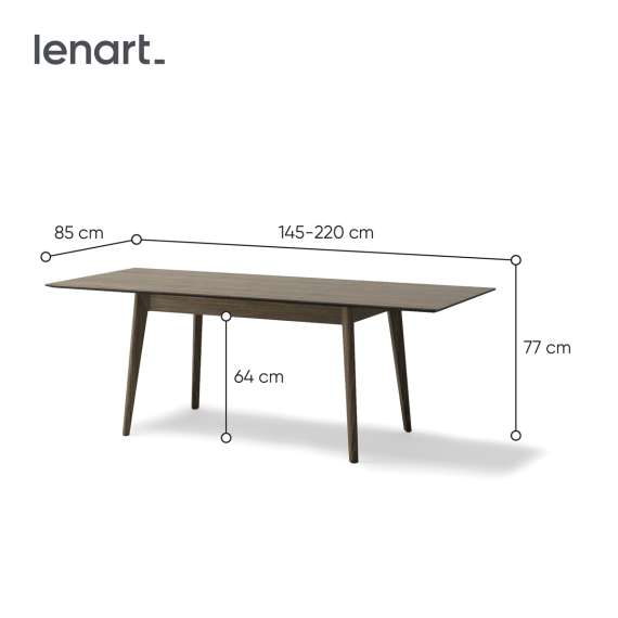Spisebord Plot 145-220x85 cm - mørk eik - uttrekkbart