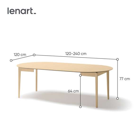Spisebord Plot 120x240x120 cm - lys eik - uttrekkbart