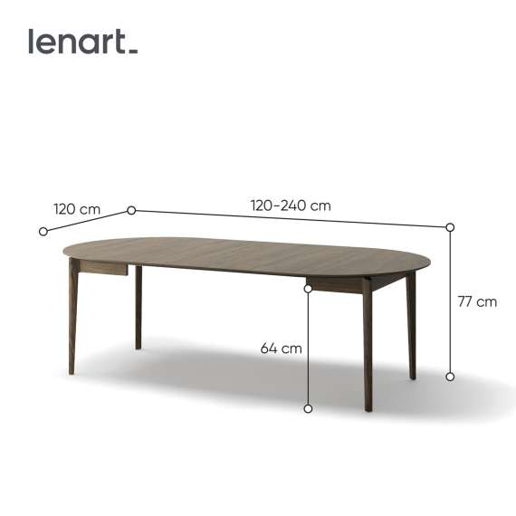 Spisebord Plot 120-240x120 cm - mørk eik - uttrekkbart