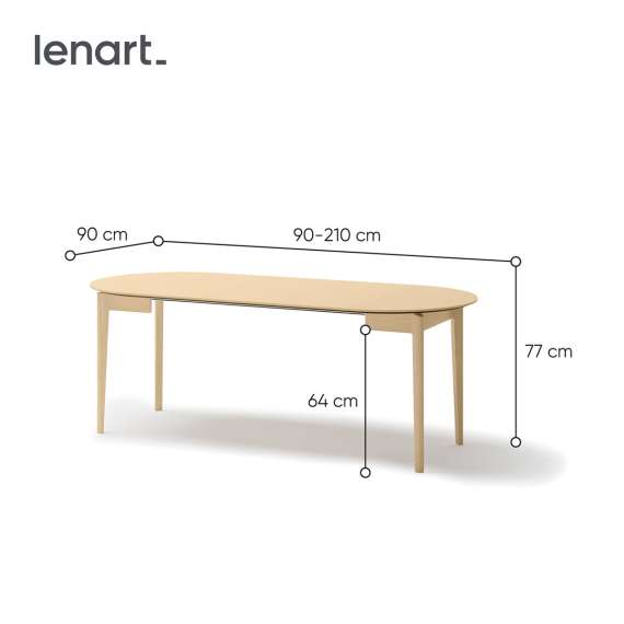Spisebord Plot 90x210x90 cm - lys eik - uttrekkbart