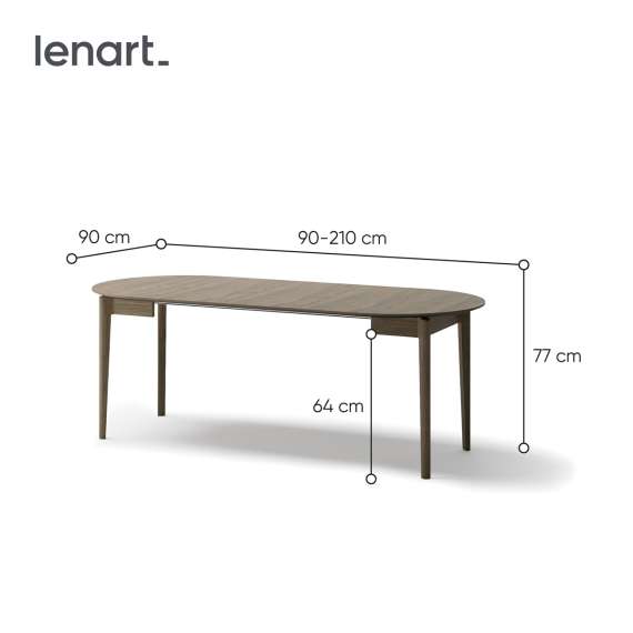 Spisebord Plot 90-210x90 cm - mørk eik - uttrekkbart