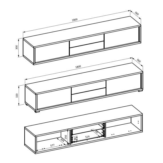 Tv-benk Frida 180 cm - eik - vegghengt - gulvstående