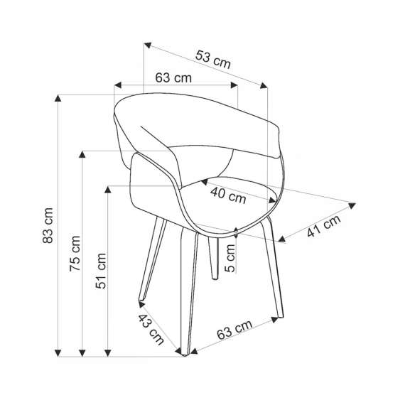 Stol Rubi - valnøtt - grå stoff