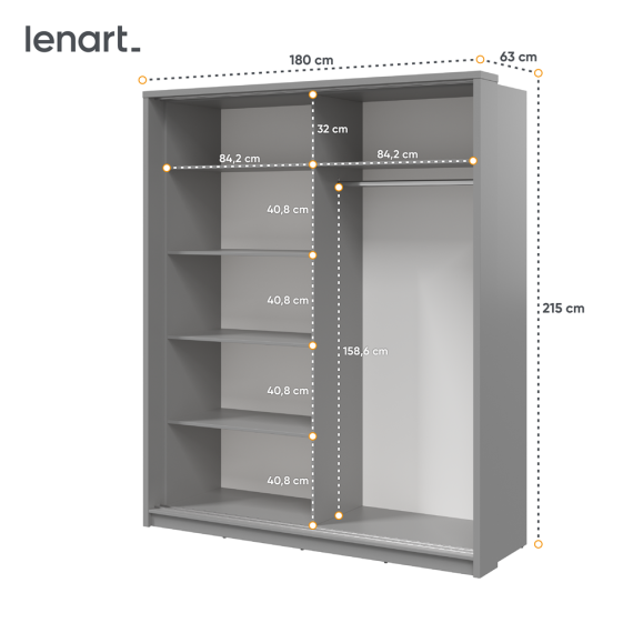 Garderobeskap Arti 180x215 cm - grå matt - speil