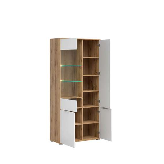 Vitrineskap Zele 90x195 cm - eik wotan - hvit glans